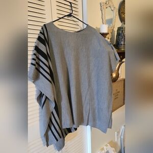New York & Company Gray Poncho with Black Stripes